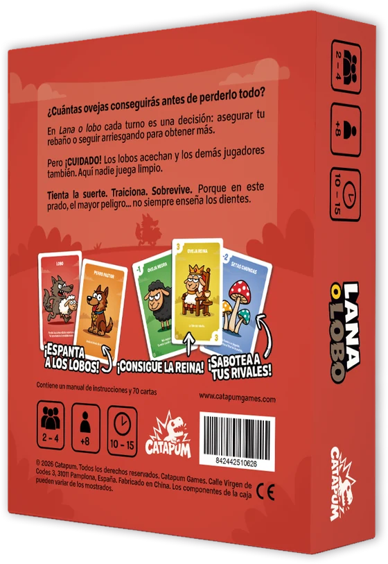 Parte trasera de la caja con la descripción del juego y las cartas