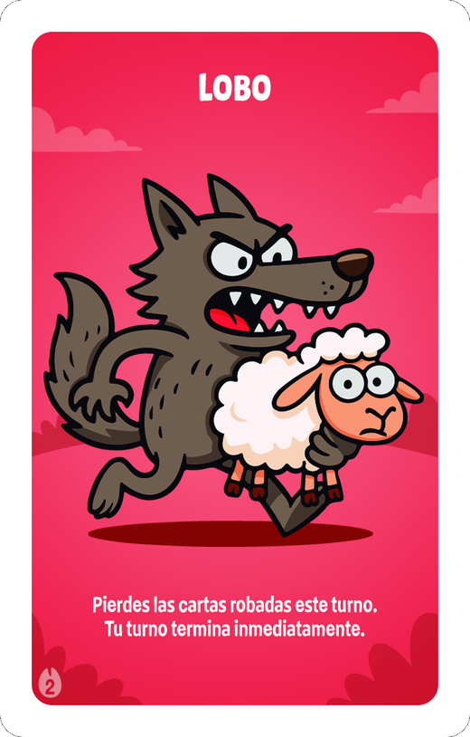 Carta Lobo: un lobo huye con una oveja a cuestas